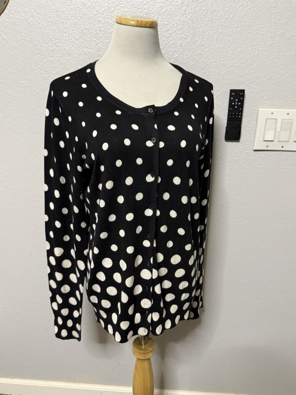 697-George Women's Black/White Polka Dot Rib-Knit Sweater XL-Lot 2